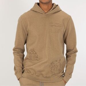 Men's Casual Tan Hoodie with Mushroom Pattern